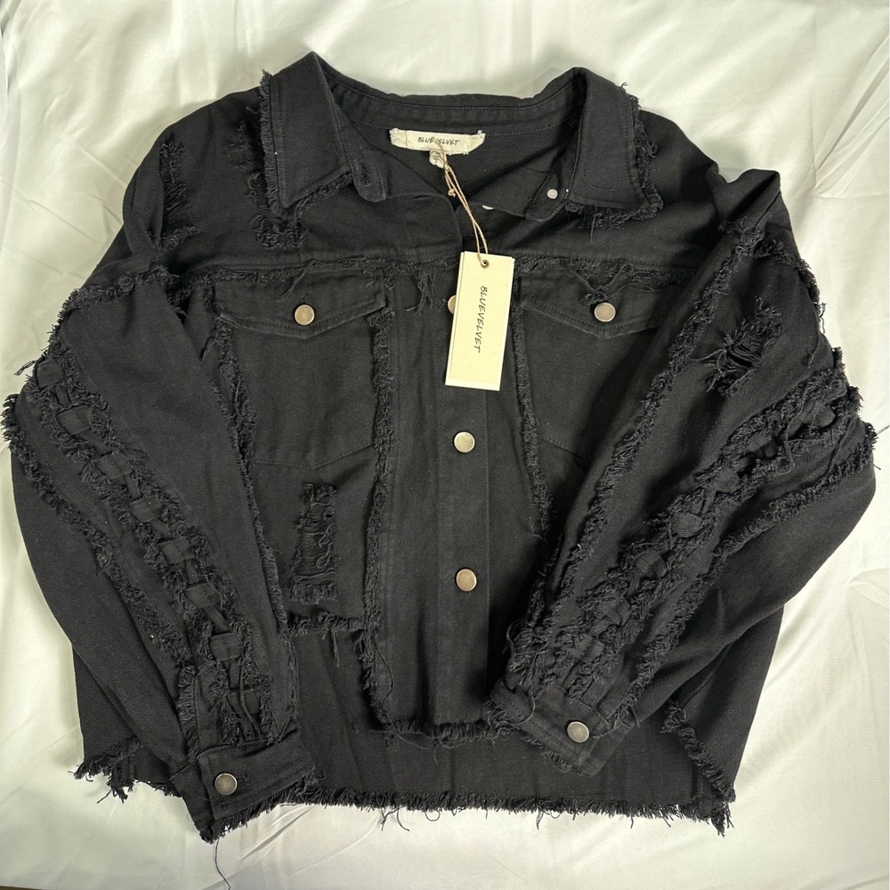Blue Velvet Distressed Black Denim Sz M